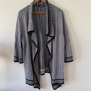 Cable & Gauge Patterned Cardigan Sweater Black White